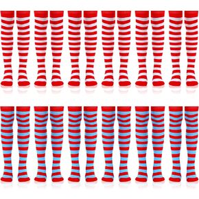 12 Pairs Women Striped Socks Christmas Over Knee Thigh High Socks Knit Long Stockings for Party Costume Cosplay