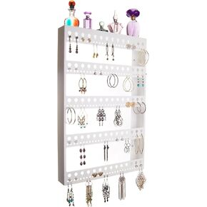 Angelynn's Wall Earring Holder Organizer for Big Large Hoop Long Post Stud Earrings Hanging Jewelry Closet Storage Rack with Shelf, Nichole Black