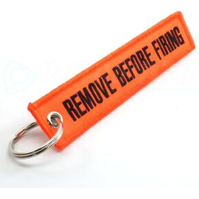 Rotary13B1 Remove Before Firing Keychain - Neon Orange/Black