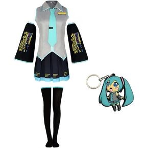 زي الثلج النسائي، فستان الرسوم المتحركة التنكري الزي المدرسي لهاتسوني ميكو مع إصدار الجورب 1 in Kuwait