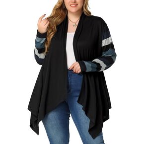 Agnes Orinda Women's Plus Size Cardigan Open Front Long Sleeve Lightweight 2023 Stripe Splicing Long Cardigans
