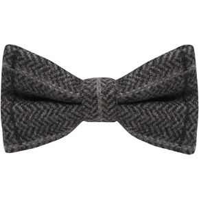 King & Priory Luxury Graphite Grey Herringbone Check Bow Tie, Tweed