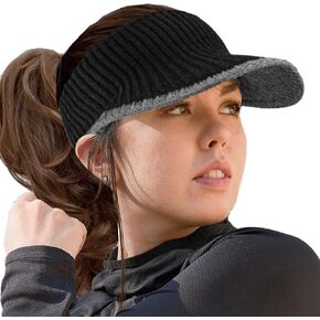 Ponytail Knitted Baseball Cap for Women Messy High Bun Tail Beanie Hats, Warm Sun Visor Ball-Beanie Winter Medium