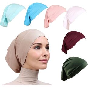 6 Pcs Women Under Scarf Hat Cap Bone Bonnet Hijab Islamic Neck Cover Muslim Under Scarf Hijab Cap Blue