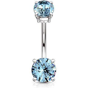 Amelia Fashion 14GA Double CZ Prong Set Belly Button/Navel Ring Internally Threaded 316L Surgical Steel