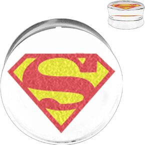 DC Comics Unisex Superman Clark Kent Logo Single Flare Acrylic Body Piercing Plug, Available Color: White/Red, One Size (SUPMUS01-1PR)