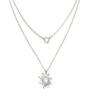 tenghong2021 Double Chains Moon and Sun Layered Choker Necklace Sunflower Opal Pendant Necklace Gift for Women for girls for mom for girlfriend