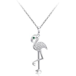 Dainty Flamingo CZ Pendant Necklace for Women Teen Girls Fashion Sterling Silver Plated Crystal Animal Charm Choker Necklaces Adjustable Chain Jewelry Christmas Thanksgiving Birthday Gifts Her Daughter 17.7"