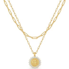 Dainty Layered Initial Necklaces for Women, 14K Gold Plated Paperclip Chain Necklace for Women Letter Pendant Gold Cion Initial Necklace for Women Layering Necklaces Gold Layered Necklace for Women