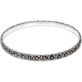 NOVICA Artisan Handcrafted .925 Sterling Silver Bangle Bracelet Artisan Floral Indonesia 'Silver Garland'