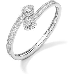 Lulu Mel Iced Heart Bracelet Baguette Bracelet Jewelry Bangle Bracelet for Women, Hip Hop Mens 14k Gold Silver Plated Cubic Zirconia Bangle Bracelet, Girls Heart Cuff Bracelet With Jewelry Box