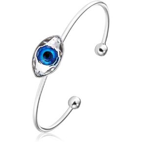 Richapex Evil Eye Beacelet for Women 18K Silver Plated Pure Crystal Blue Eye Bracelet Turkish Protection Amulet Luck Gifts Evil Eye Jewelry