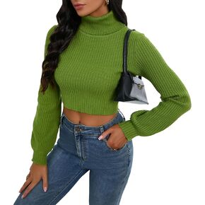 IWFEV Women's Sweater Turtleneck Long Sleeve Knit Pullover Tops Crop Top Shirt