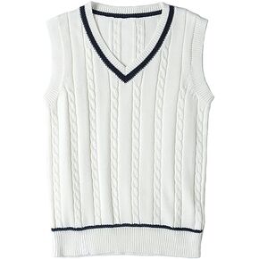 Women's Stripe Sweater Vest Classic V Neck Cable Knit Vest Sleeveless Pullover Ribbed Tank Tops