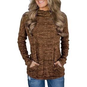Unidear Womens Casual Long Sleeve Cozy High Neck Solid Sweatshirt with Pocket