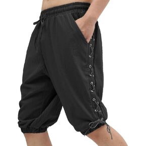 SYQBR Men's Medieval Pirate Cotton and Linen Shorts, Viking Retro Design Pants, for Halloween Theme Party, Costume Play，ect in Kuwait