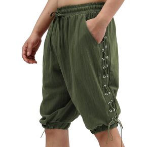 SYQBR Men's Medieval Pirate Cotton and Linen Shorts, Viking Retro Design Pants, for Halloween Theme Party, Costume Play，ect