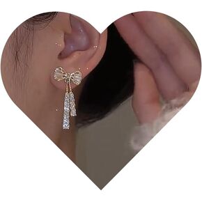 Bow Zircon Crystal Earrings Rhinestone Bow Earrings Crystal Statement Dangle Earrings Dainty Tassel Earrings for Girls