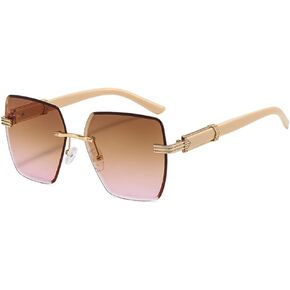 Shiratori Rimless Cut Edge Women's Gradient Sunglasses, Large Frame Sunglasses