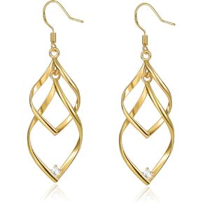 met-edianger Rhinestone Twist Drop Dangle Earrings Silver/Gold Plated Cubic Zirconia Linear Swirl Wire Dangling Earrings for Women Girls