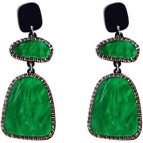 Long Green Statement Earrings Rhinestone Geometric Dangle Earrings for Women Girls 925 Sterling Silver Acrylic Lightweight Tropical Plants Monstera Drop Studs Earring Unique Halloween Christmas Jewelry Gifts