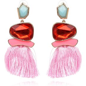 Boho Vintage Statement National Style Tassel Water Heart Leaf Shaped Alloy Long Drop Dangle Earrings