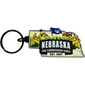 Westmon Works Nebraska Keychain Cornhusker State Souvenir with Map and Flag Images Acrylic Key Chain