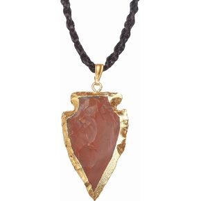 Natural Stone Crystal Necklace Pendant Gold Electroplated Arrowheads Healing Crystal Stone Necklace Reiki Chakra Pendent For Women Handmade Stone Crystal Jewelry For Men & Women