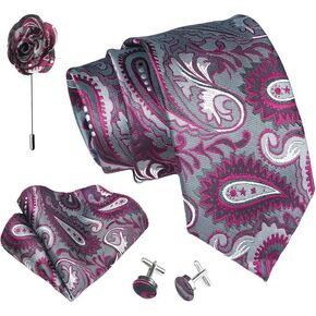 AXLON Paisley Ties For Men – Tie Set With Pocket Square Cufflinks & Flower Brooch Pin For Mens (APN1) (Pack of 4)