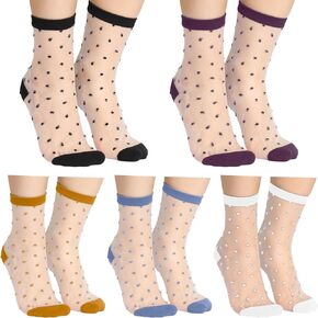 5 Pairs See-Through Socks Sheer Socks Colorful Striped Dot Ultra-Thin Glass Socks Mesh Casual Lace Socks Thin Fishnet Socks for Women