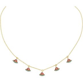 Dainty Cute Fresh Fruit Choker for Women Girls 14K Gold Plated Chain Cubic Zircon Cherry Pineapple Strawberry Colorful Crystal Pendant Necklace for Women Girls Jewelry