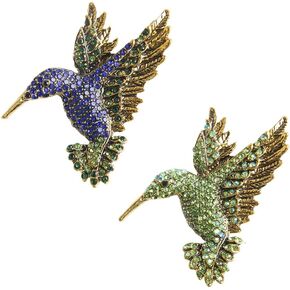 2Pcs Hummingbird Brooch Pin Crystal Rhinestone Animal Bird Women Garment Scarf Accessory Vintage Green Blue