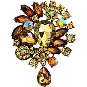 Womenfts Vintage Fashion Brooch,Crystal Antiqued Gold Tone Teardrop Bouquet Style For Party Wedding Ect, yellow, 4.13inchx4.25inchx0.66inch in Saudi Arabia