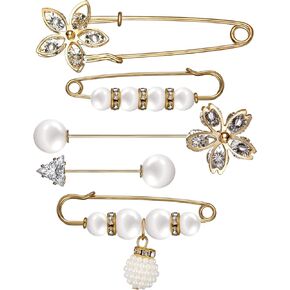 Emibele Multiple Pieces Artificial Pearl Brooch Rhinestone Brooch, Sweater Shawl Clip Safety Pins Crystal Brooches Pin Cufflink Waist Pants Tightener Jewelry Decorative Accessories for Women