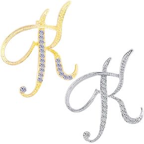 2 Pcs Letter Brooch Pins Initial Rhinestone Silver Gold Plated Brooch for Women Girls Crafts A-Z