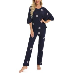 YYA Women's Pajama Set Short Sleeve Top with Long Pants sleepwear Sets Comfy Pjs S-XXL