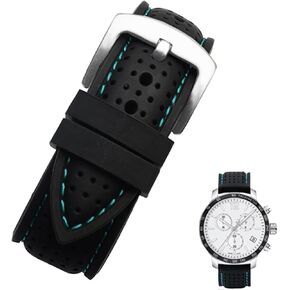 سوار ساعة سيليكون مثقوب من ستراب سيكر ساتون - مشبك فضي - سوار ساعة بديل للرجال والنساء للجنسين مطاط اسود مع غرز متوافق مع معظم الساعات - المقاسات: 20 ملم، 22 ملم، 24 ملم in Kuwait