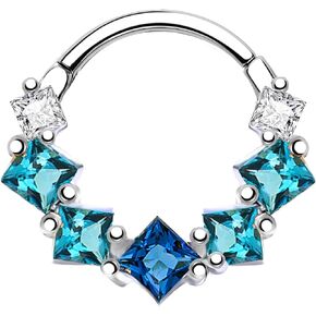 KUNASSHIR Blue Gem Septum Jewelry 16G Cartilage Hoop Daith Piercing Jewerly Helix Earring Stainless Steel 316L Helix Piercings Hinged Clicker Conch Earring Septum Ring for Women