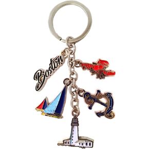 CityDreamShop Boston Charm Key Chain Harbor Anchor- Sail Boat and Lucky Lobster