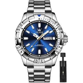 OLEVS Watch for Men Business Dress Analog Quartz Stainless Steel Waterproof Luminous Date Dive Luxury Casual Men Watch Silver Men Wrist Watch