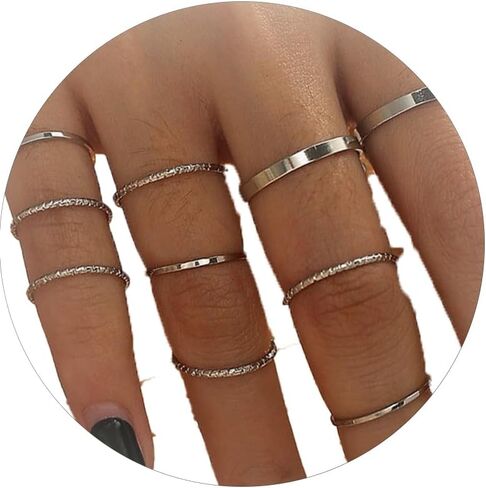 Stackable Rings for Women Boho Rings Set Vintage Silver Knuckle Rings Crystal Midi Pinky Rings Adjustable Jewelry Gift in Saudi Arabia
