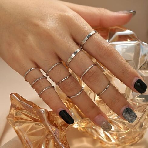 Stackable Rings for Women Boho Rings Set Vintage Silver Knuckle Rings Crystal Midi Pinky Rings Adjustable Jewelry Gift in Saudi Arabia