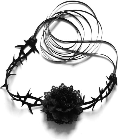 عيد الهالوين المختنقون للنساء، المختنقون قلادة مع زهرة الورد الأحمر الأسود، قابل للتعديل الرجعية القوطية خمر الدانتيل الأسود المخملية قلادة المختنق الأسود سلسلة الرقبة طوق بيان مع قلادة للمجوهرات تأثيري ليلة النادي زي ملحق مثير Chocker Gi in Kuwait