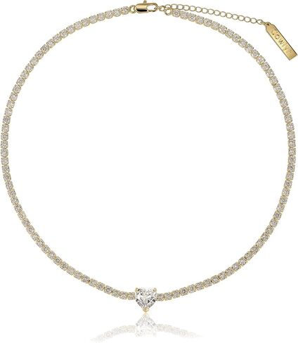 Cowlyn القلب الحب قلادة التنس المختنق 14K مطلية بالذهب / الفضة حجر الراين كريستال كلاسيكي جولة مكعب زركونيا سلسلة مجوهرات الزفاف للنساء in Kuwait