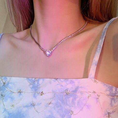 Cowlyn القلب الحب قلادة التنس المختنق 14K مطلية بالذهب / الفضة حجر الراين كريستال كلاسيكي جولة مكعب زركونيا سلسلة مجوهرات الزفاف للنساء in Kuwait