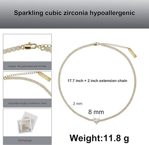 Cowlyn القلب الحب قلادة التنس المختنق 14K مطلية بالذهب / الفضة حجر الراين كريستال كلاسيكي جولة مكعب زركونيا سلسلة مجوهرات الزفاف للنساء in Kuwait