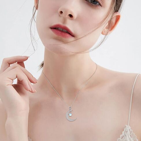 LUHE Moonstone Moon Necklace for Women Sterling Silver Crescent Moon Pendant Necklace Jewelry Gifts for Women Teen Girls in Saudi Arabia