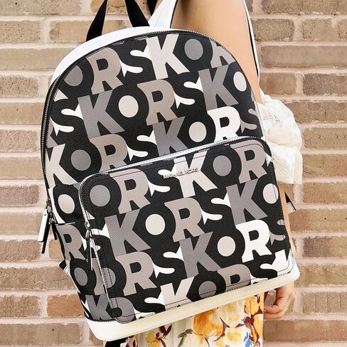 Michael Kors Adult's Men's Unisex Cooper Signature PVC Graphic Logo Backpack (Black White Multi) in Saudi Arabia