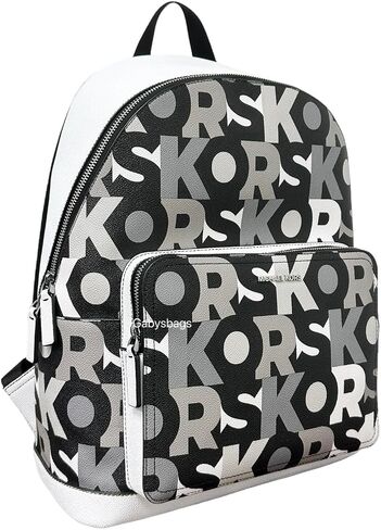 Michael Kors Adult's Men's Unisex Cooper Signature PVC Graphic Logo Backpack (Black White Multi) in Saudi Arabia