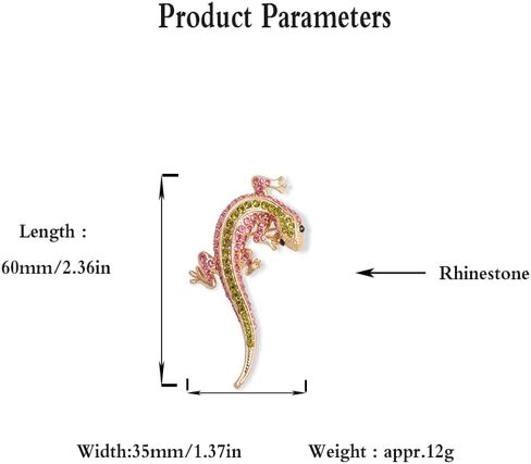 Rhinestone Gecko Lizard Brooch Pin for Women Girls Gold Plated Fashion Crystal Animal Brooches Lapel Pins Cute Dress Accessories Holiday Birthday Theme Party Jewelry Unisex Gift Souvenir in Saudi Arabia